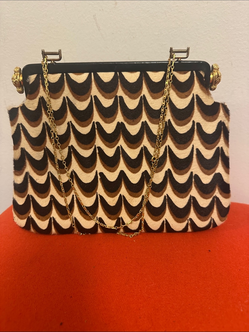 Vintage Manon leather and scalloped fur bag